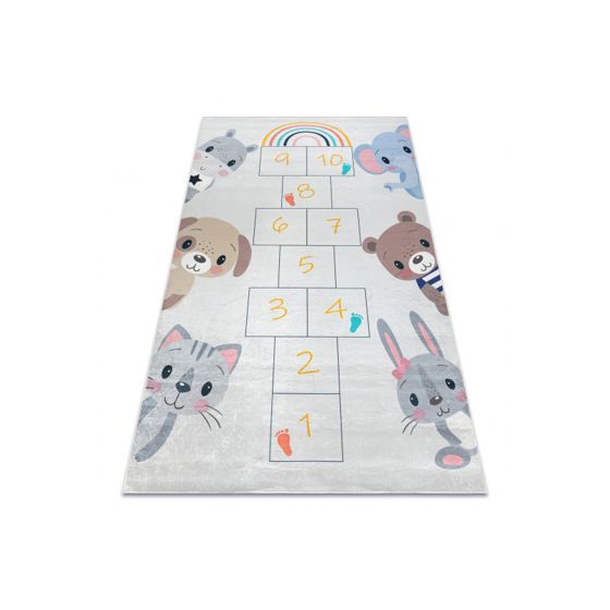 BAMBINO 43092 matto Eläimet, numerot lapsille liukumaton - harmaa / keltainen 120x170 cm