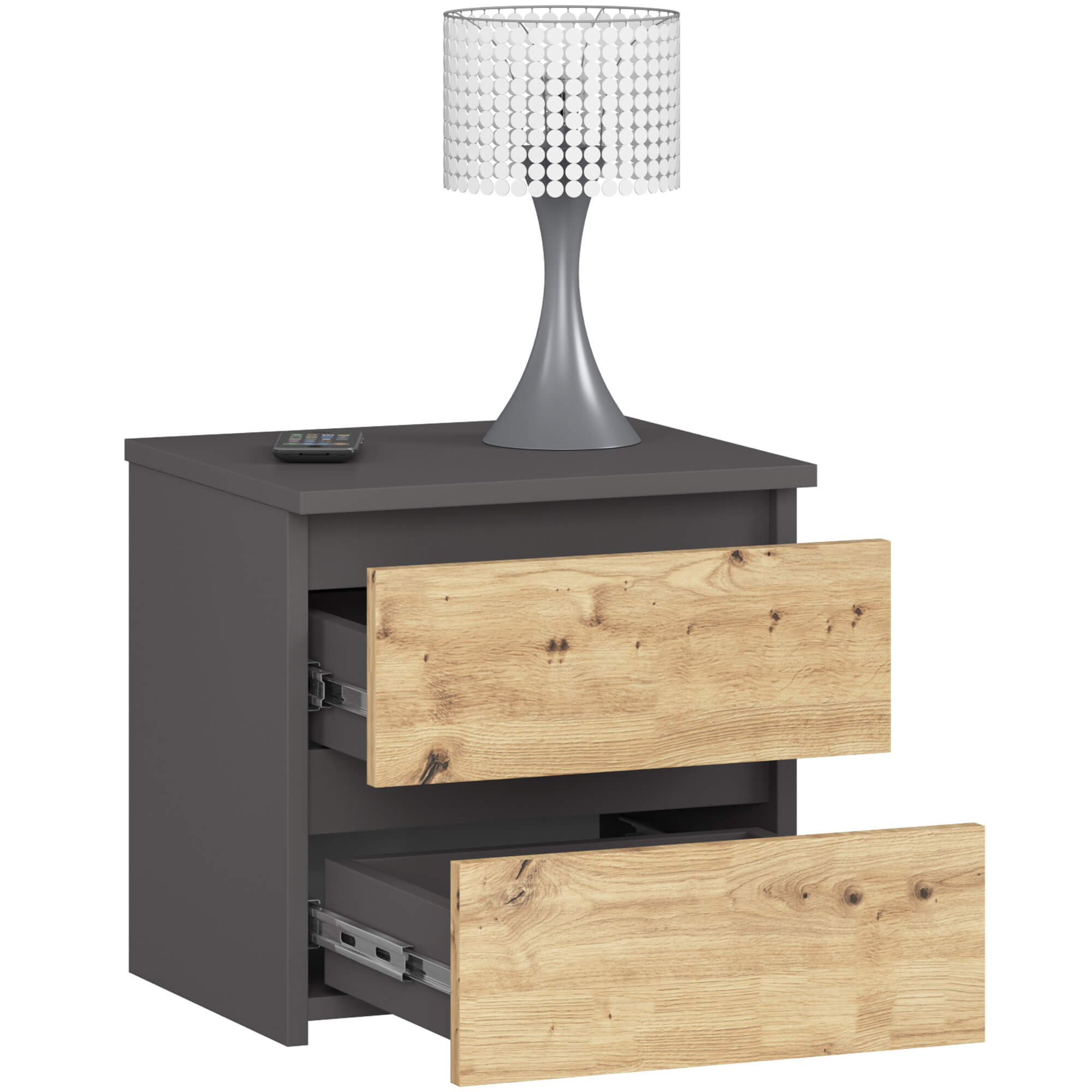 Akord Yöpöytä 2 Laatikkoa Grafiitti/Artisan-tammi 40x35x40