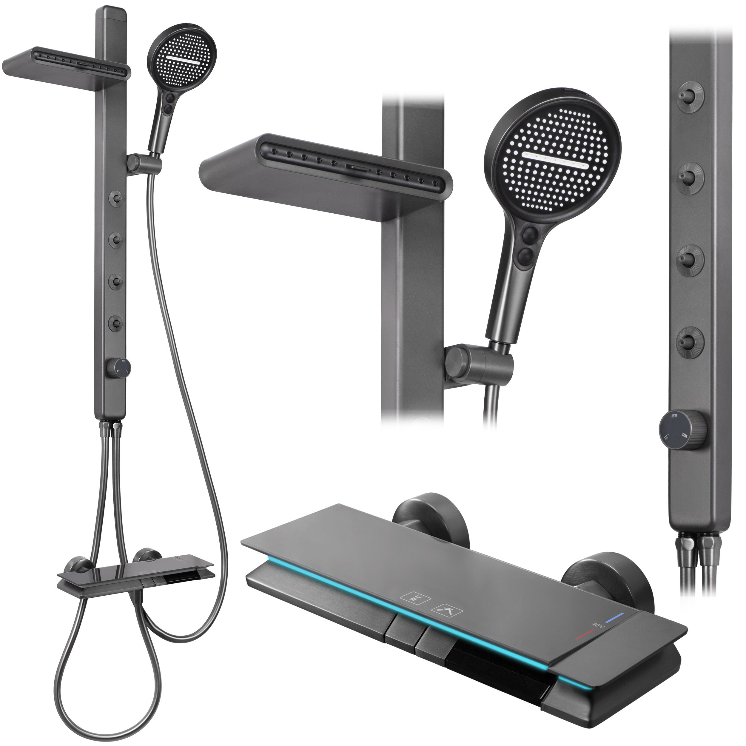 REA suihkusetti KARL THERMOSTAT titaani, 10,5X33,5X175CM