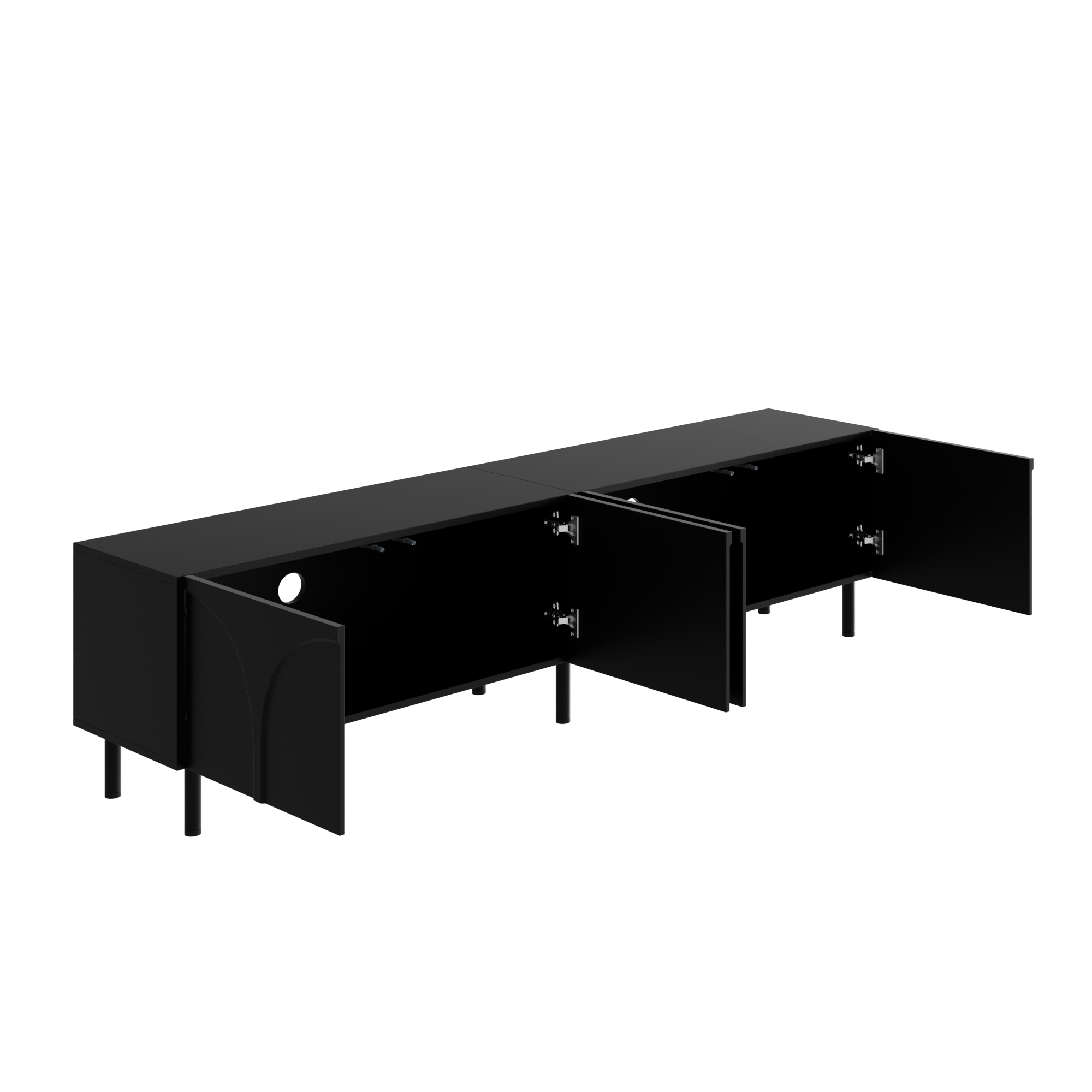 TV-taso 180x35x49 cm musta lastulevy säilytyksellä ja metallijalat