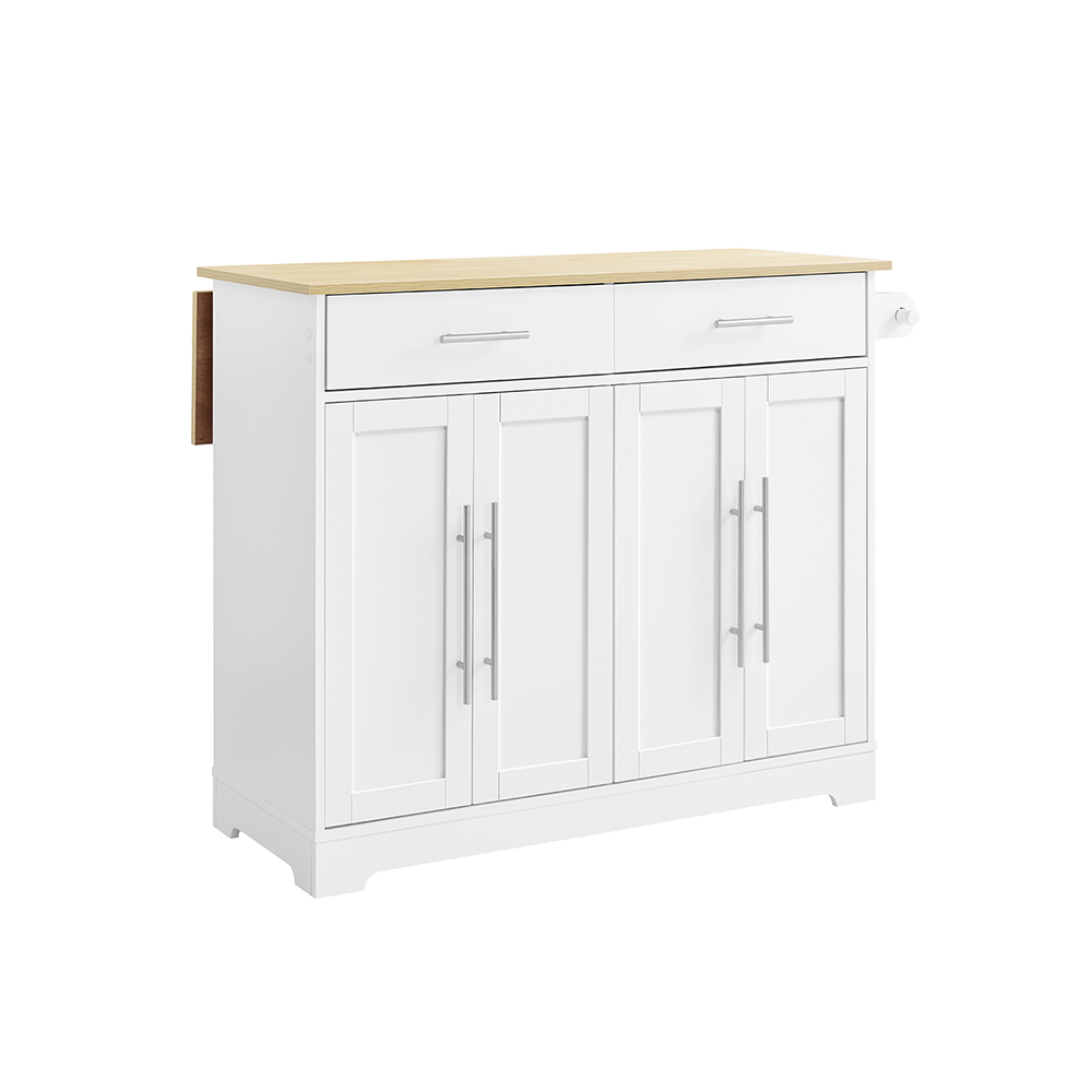 SoBuy Keittiövaunu 2-laatikko puusta laajennettava valkoinen 113x91x44-69 cm FKW129-WW