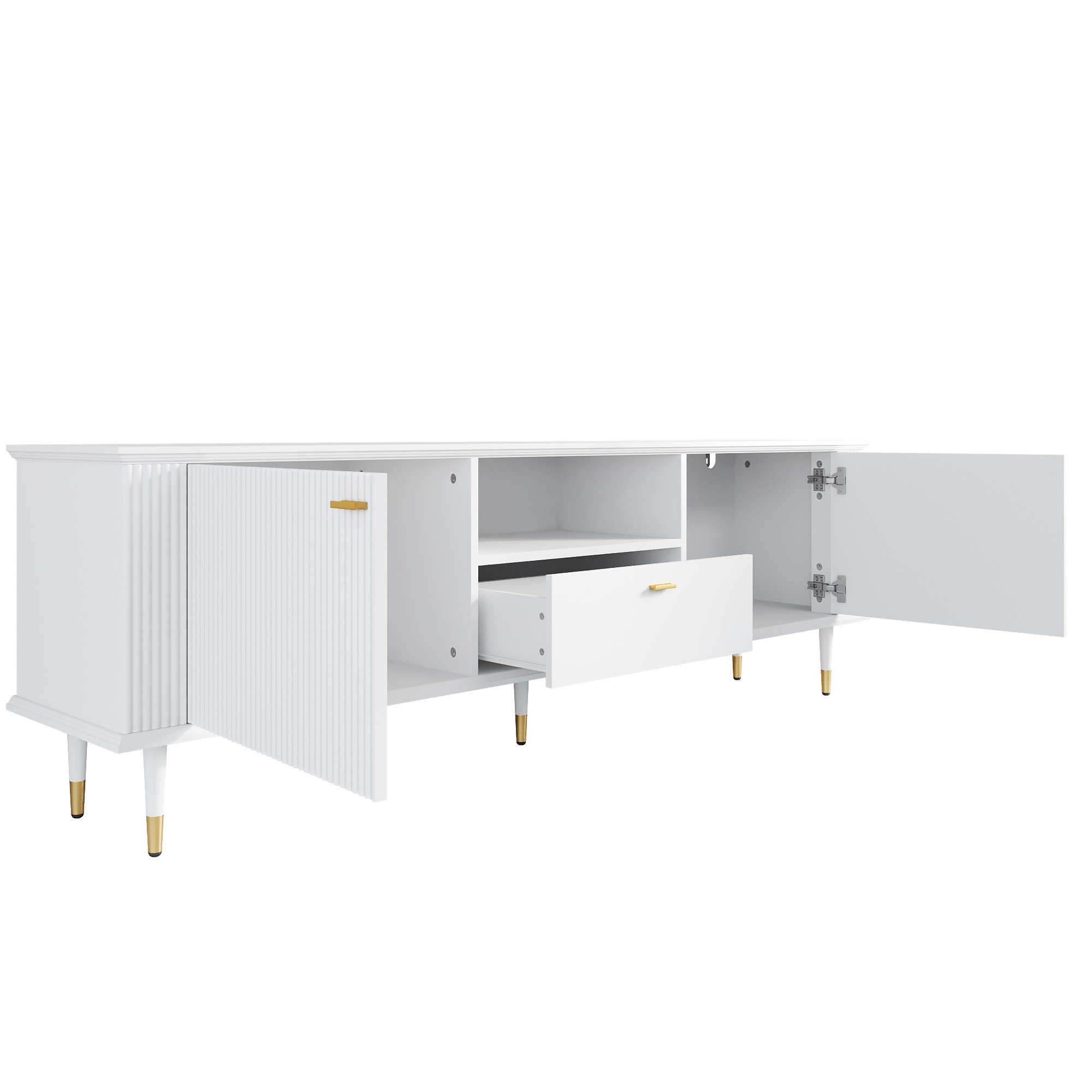 TV-taso 170x36x54 cm valkoinen MDF säilytyksellä ja liukuovilla