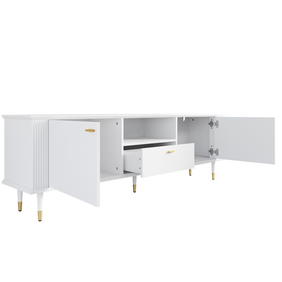 TV-taso 170x36x54 cm valkoinen MDF säilytyksellä ja liukuovilla