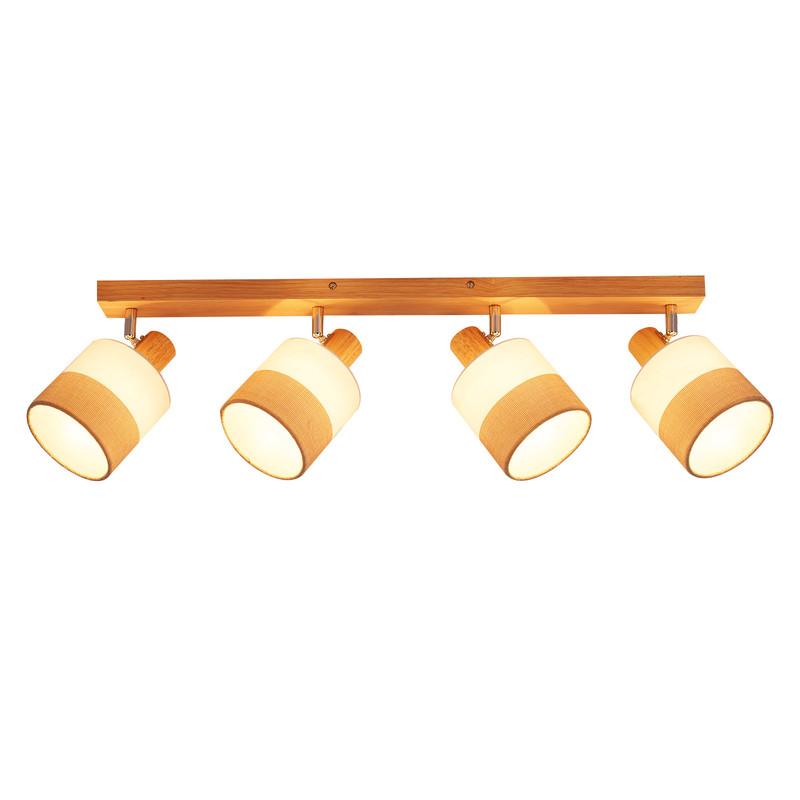 NETTLIFE 4-liekkinen puinen kohdevalaisin kattoon - vintage E14 -kattovalaisin retrohenkisellä kangasvarjostimella, 350° säädettävä