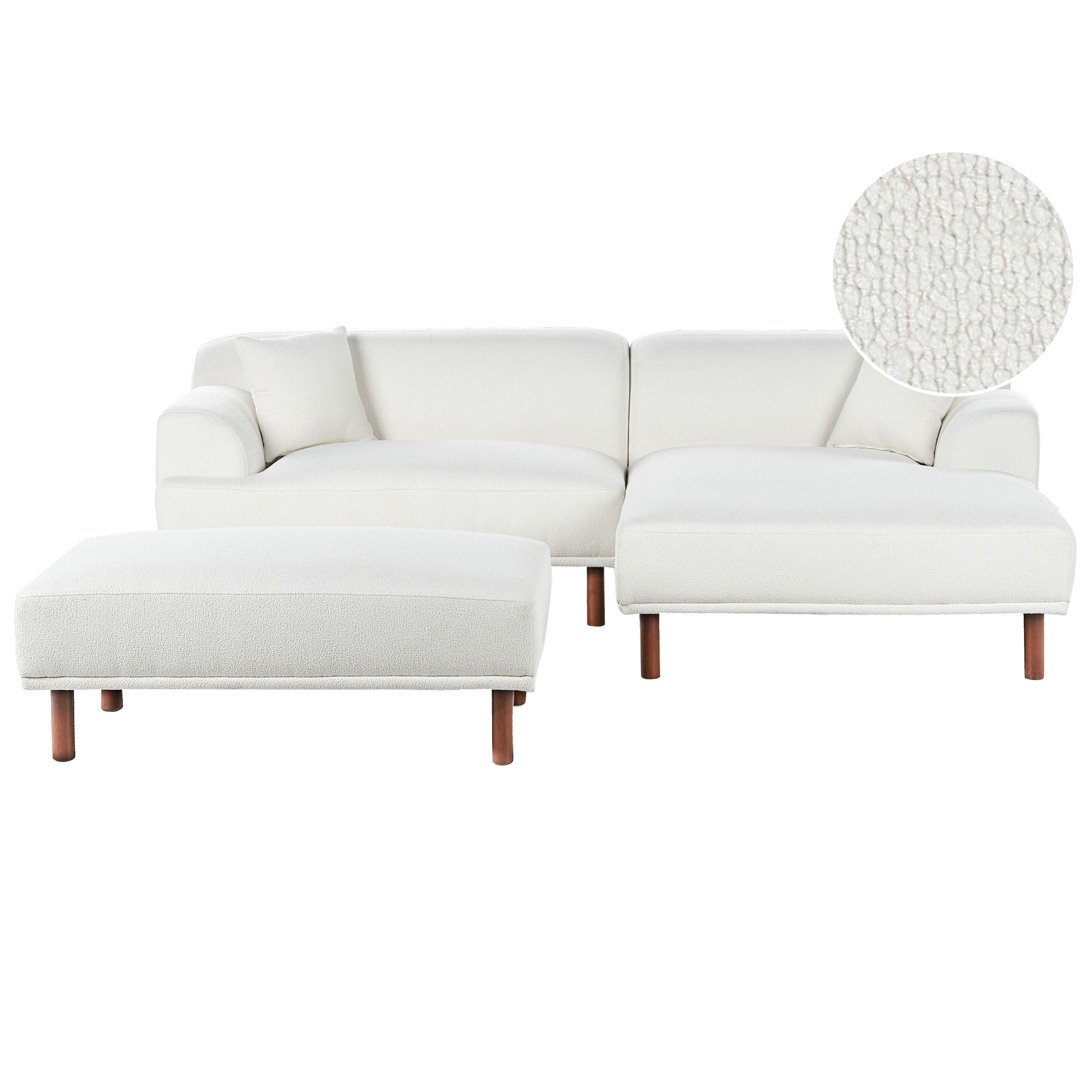 Kulmasohva HOLT buklee Valkoinen ja rahi 3-istuttava Vasen