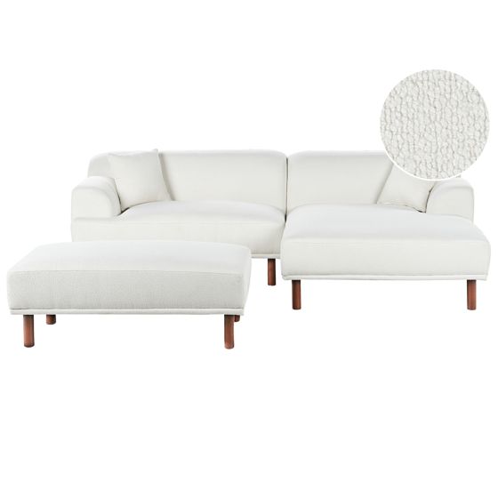 Kulmasohva HOLT buklee Valkoinen ja rahi 3-istuttava Vasen