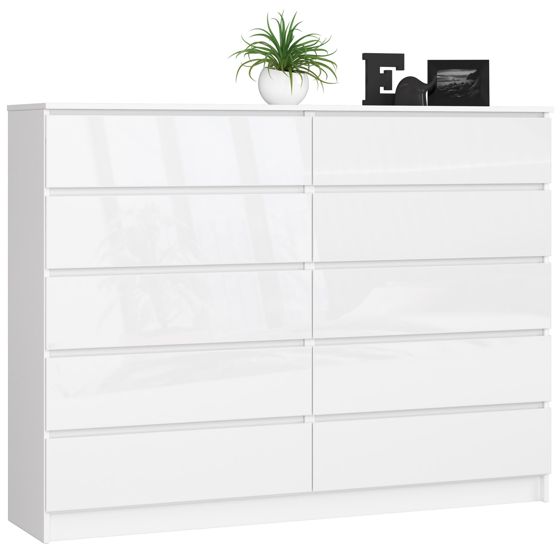Akord Lipasto 10 laatikkoa Valkoinen/Valkoinen Kiiltävä 160x40x121