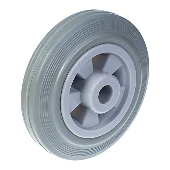 160 mm:n pyörä, jossa harmaa kumi polypropeenikeskiöllä.