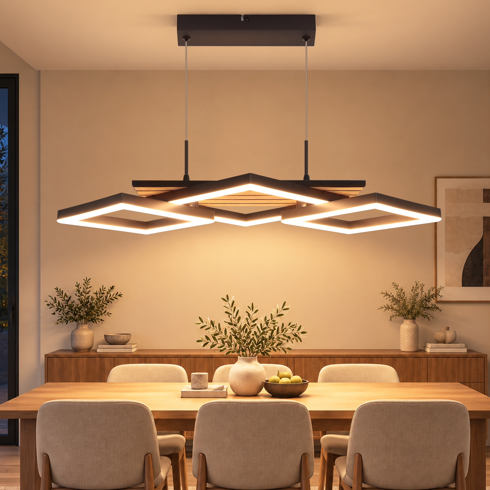 ZMH LED-riippuvalaisin, 3-renkaan timanttimuotoilu, musta