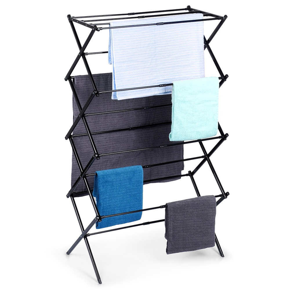 Musta metallinen pystysuora jatkettava pyykkiteline 43-75x37,5x139 cm