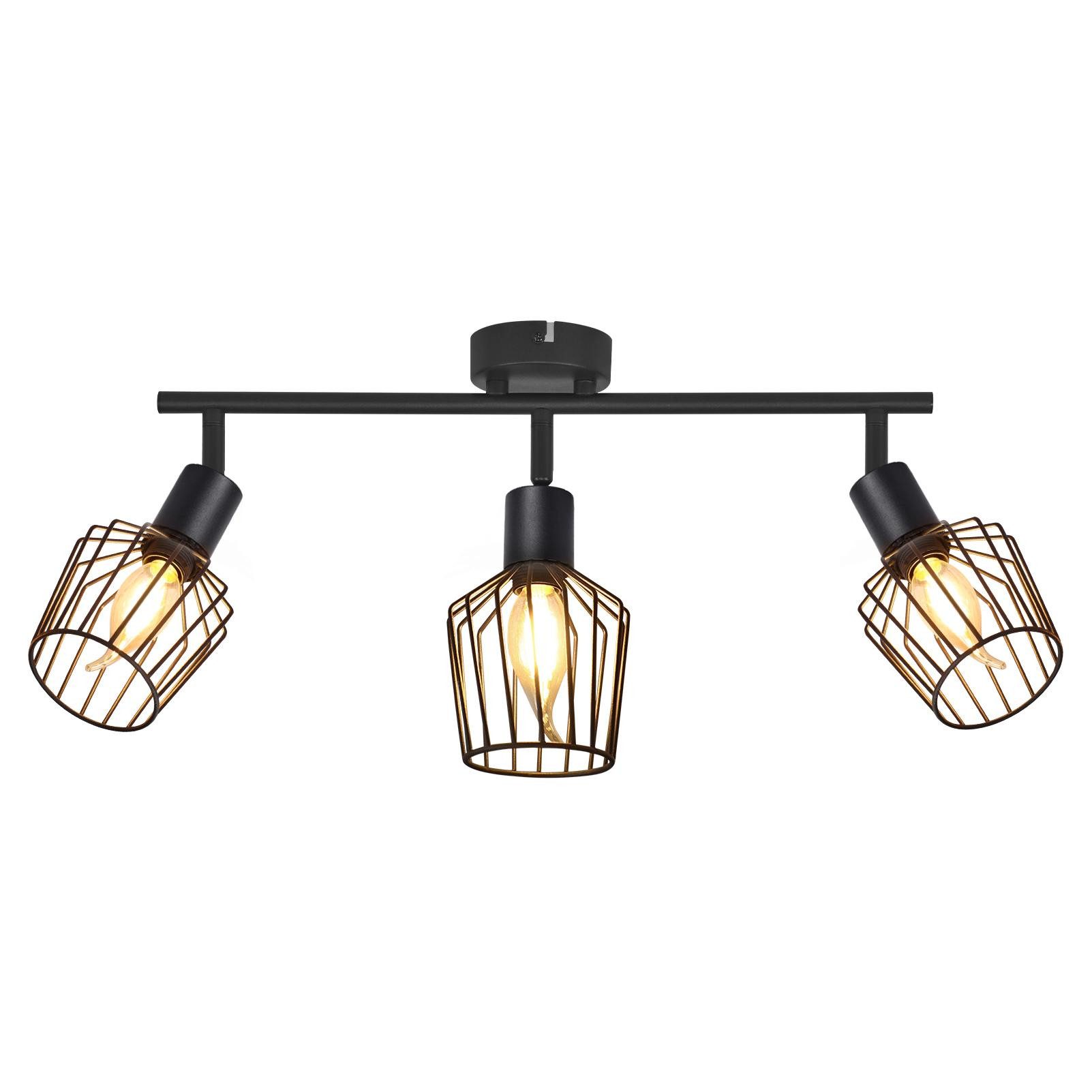 NETTLIFE 3 kattokohdevalaisinta E14 -Metallinen, 350° kääntyvä teollinen eteisvalaisin, seinävalaisin eteiseen/olohuoneeseen, musta