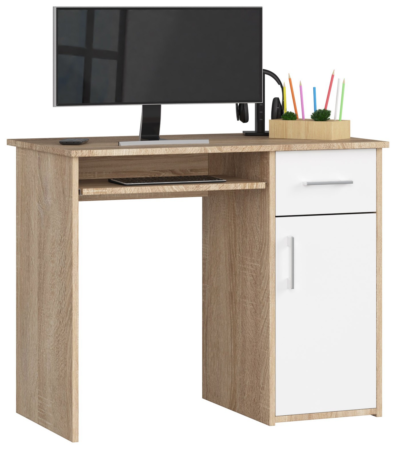 Akord Kirjoituspöytä Pin 1 laatikko 1 kaappi oikea Sonoma-tammi/Valkoinen 90x50x74