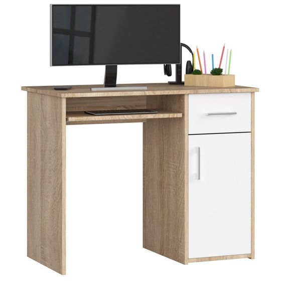 Akord Kirjoituspöytä Pin 1 laatikko 1 kaappi oikea Sonoma-tammi/Valkoinen 90x50x74