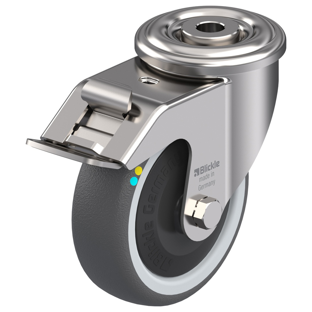 100mm ruostumattomasta teräksestä valmistettu kääntyvä/jarrullinen pyörä, jossa on harmaa sähköä johtava pyörä.