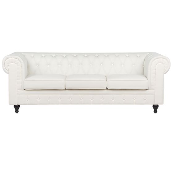 Sohva 3-istuttava CHESTERFIELD kangas Luonnonvalkoinen