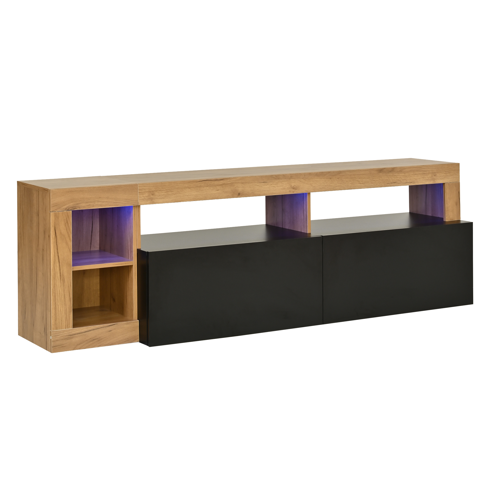 TV-taso 184x42x58 cm musta lastulevy säilytyksellä ja LED-valaistuksella