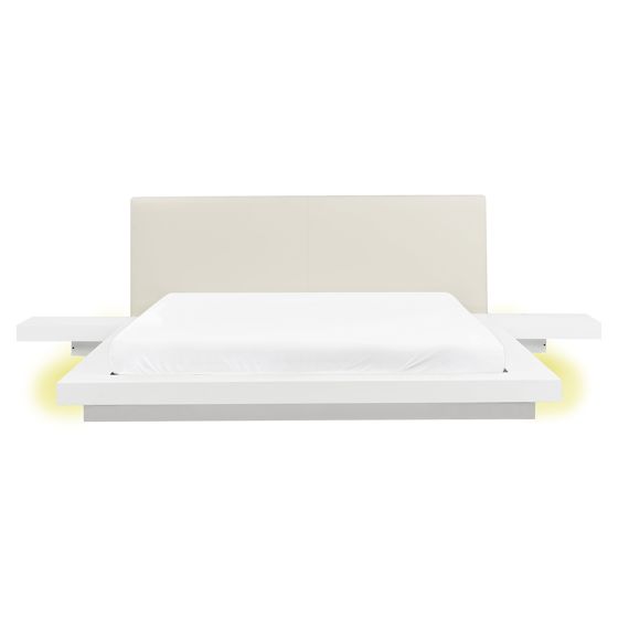 Sänky LED-valoilla keinonahka ZEN 160 x 200 cm Valkoinen