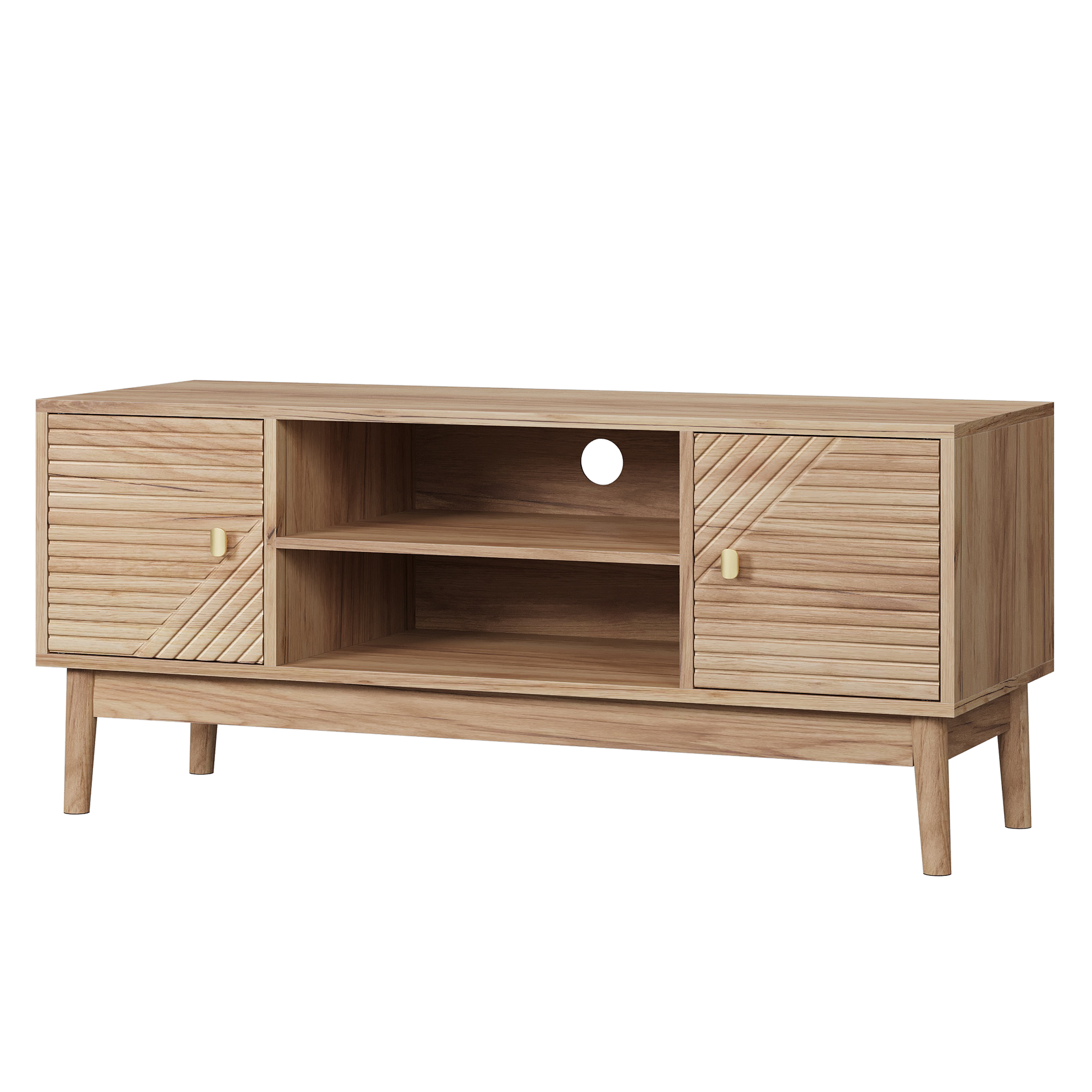TV-taso 110x40x48 cm tammen värinen MDF säilytyksellä ja liukuovilla