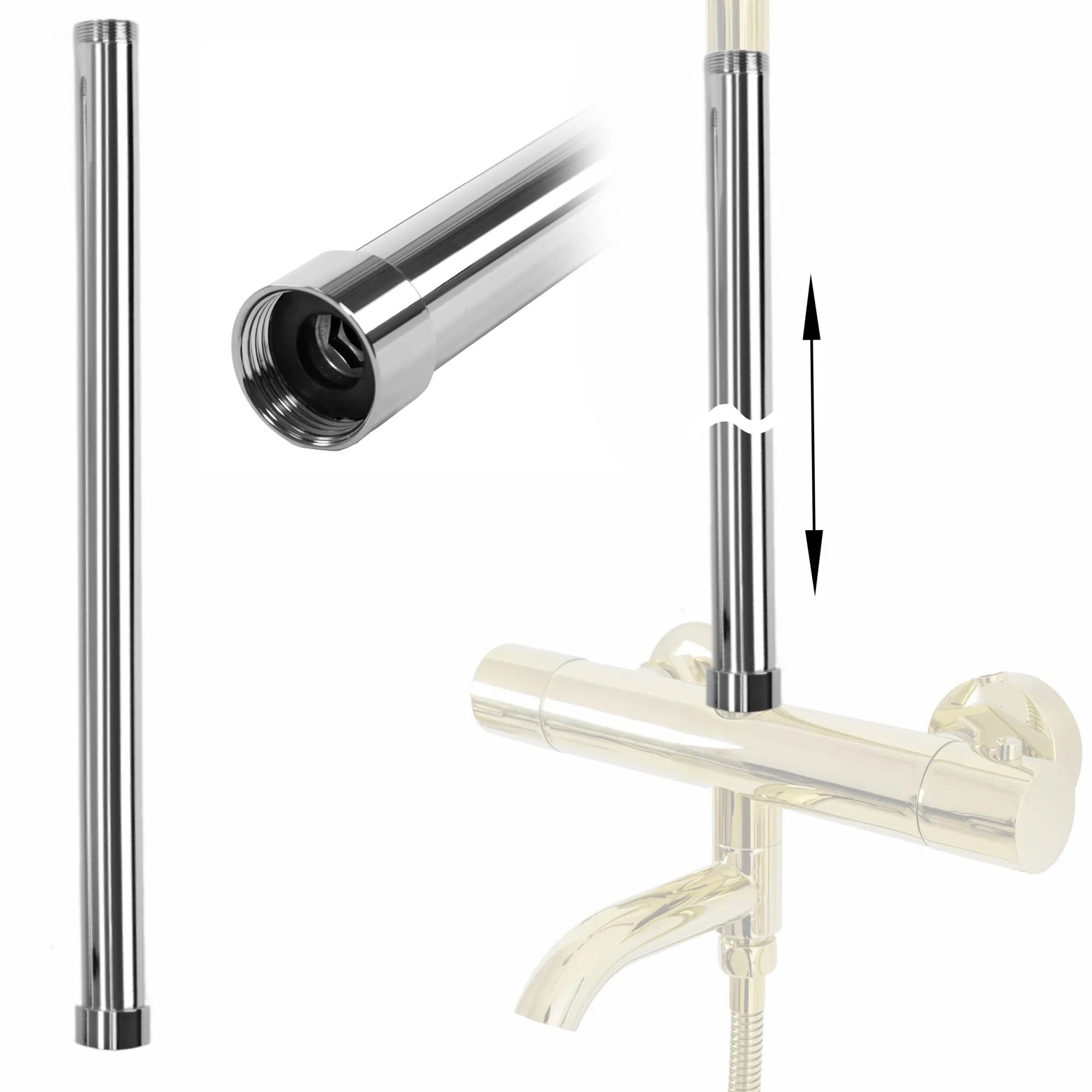 REA suihkun jatko-osa 50 kromi, 2,5X2,5X51,5CM