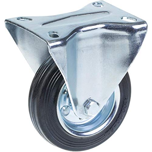 100 mm:n kiinteä pyörä, jossa musta kumi puristetulla teräksisellä keskipyörällä