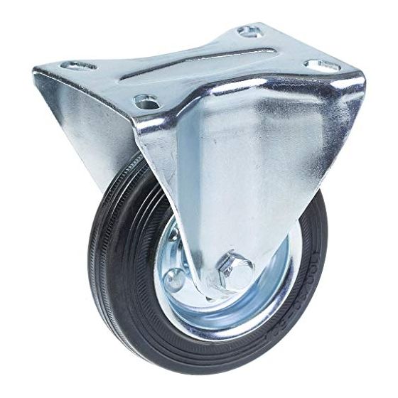 100 mm:n kiinteä pyörä, jossa musta kumi puristetulla teräksisellä keskipyörällä