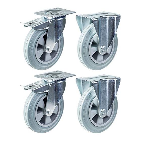 200mm 8" pyörä harmaa kumijarru ja kiinteä vahva 820kg kantavuus, 4 kpl:n sarja.