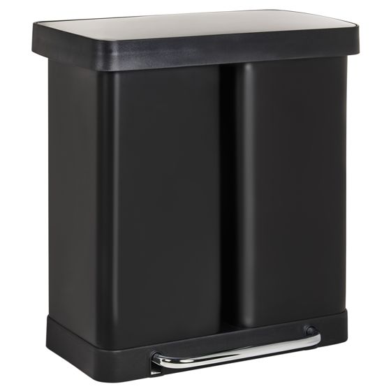 Kaksiosainen poljinroskakori 60 L ECOSORT metalli Musta