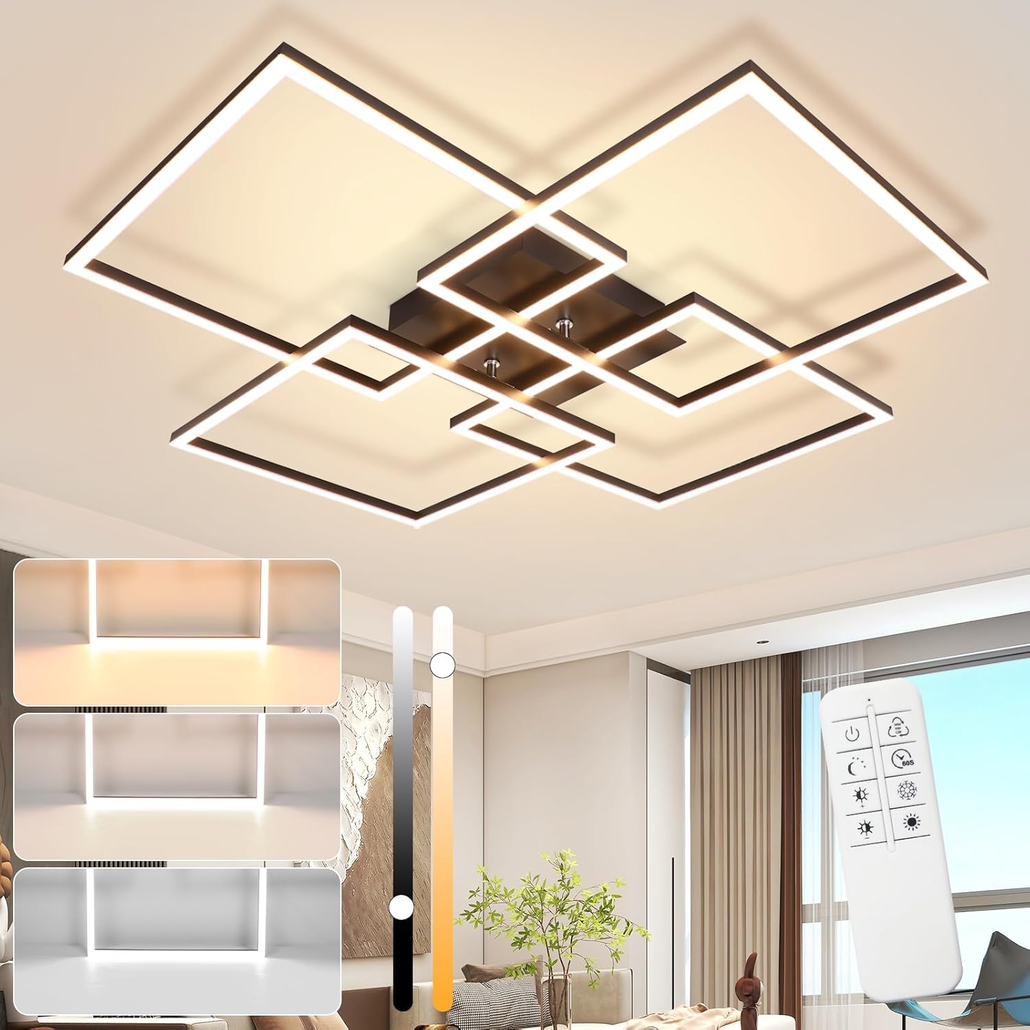 NETTLIFE LED - kattovalaisin, olohuoneen Kattovalaisin, 72 cm, musta himmennettäväKaukosäätimellä 48W moderni, suorakaiteen muotoinen, muotoilu