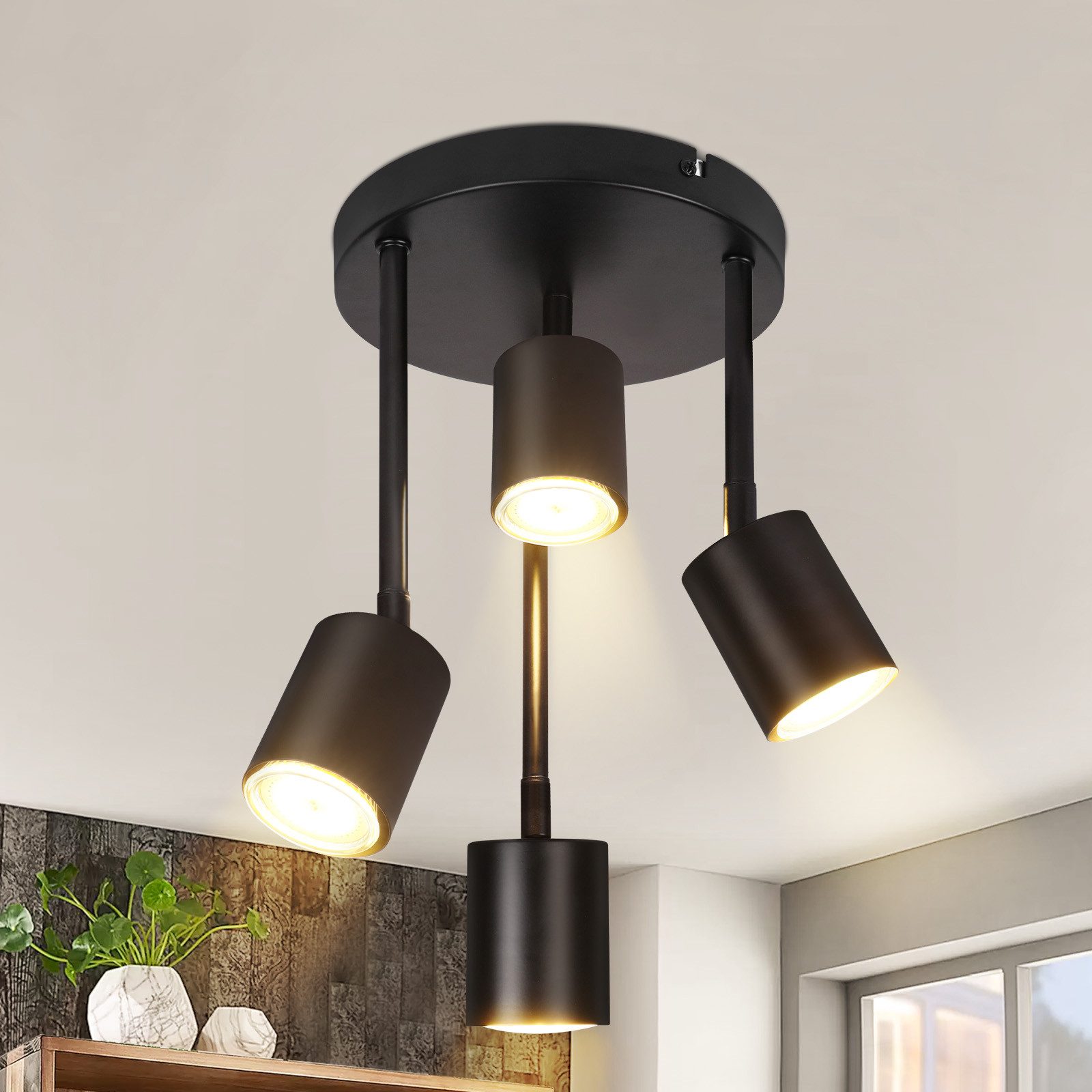 NETTLIFE Kattospotti, 4 lamppua, musta, säädettävä kattovalaisin LED GU10, keittiön lamppu, 350°