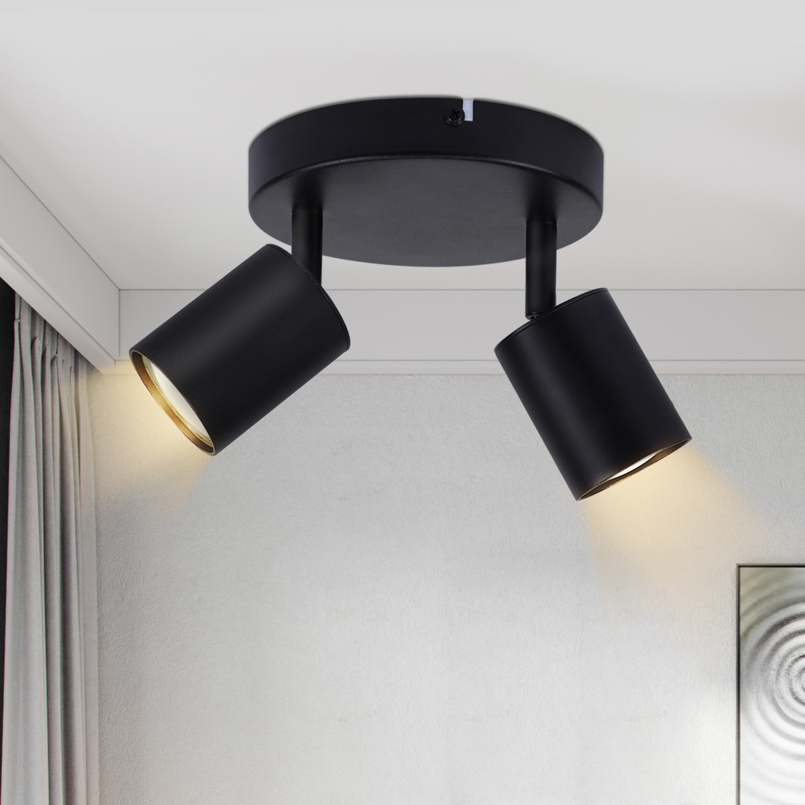 NETTLIFE LED - kattospottivalaisin, 2 valoa, musta, GU10, 330° säädettävä, pyöreä, moderni kattovalaisin