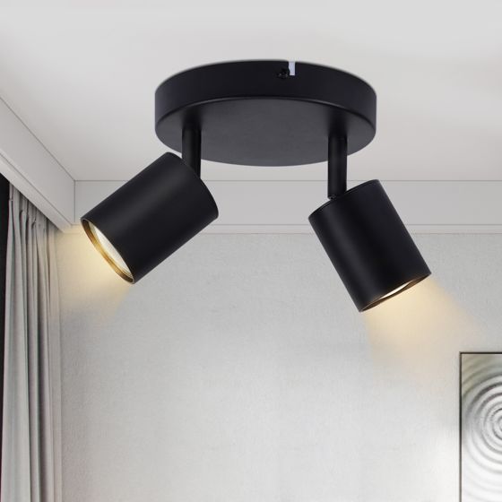 NETTLIFE LED - kattospottivalaisin, 2 valoa, musta, GU10, 330° säädettävä, pyöreä, moderni kattovalaisin