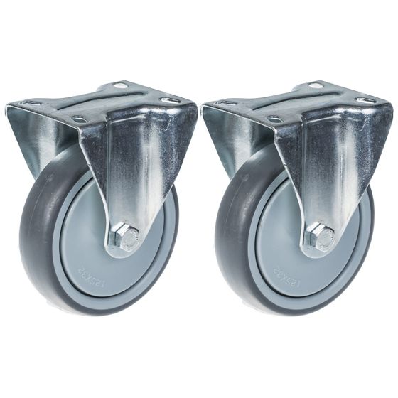 125 mm:n (5 tuuman) pyörä, harmaa kumirengas, kiinteä, kestää 260 kg:n kuormituksen, 2 kpl:n sarja