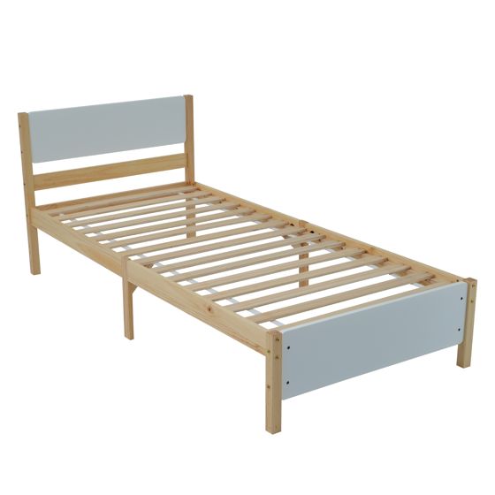 Sänky 90 x 200 cm, Valkoinen + Luonnonväri, Mänty + MDF