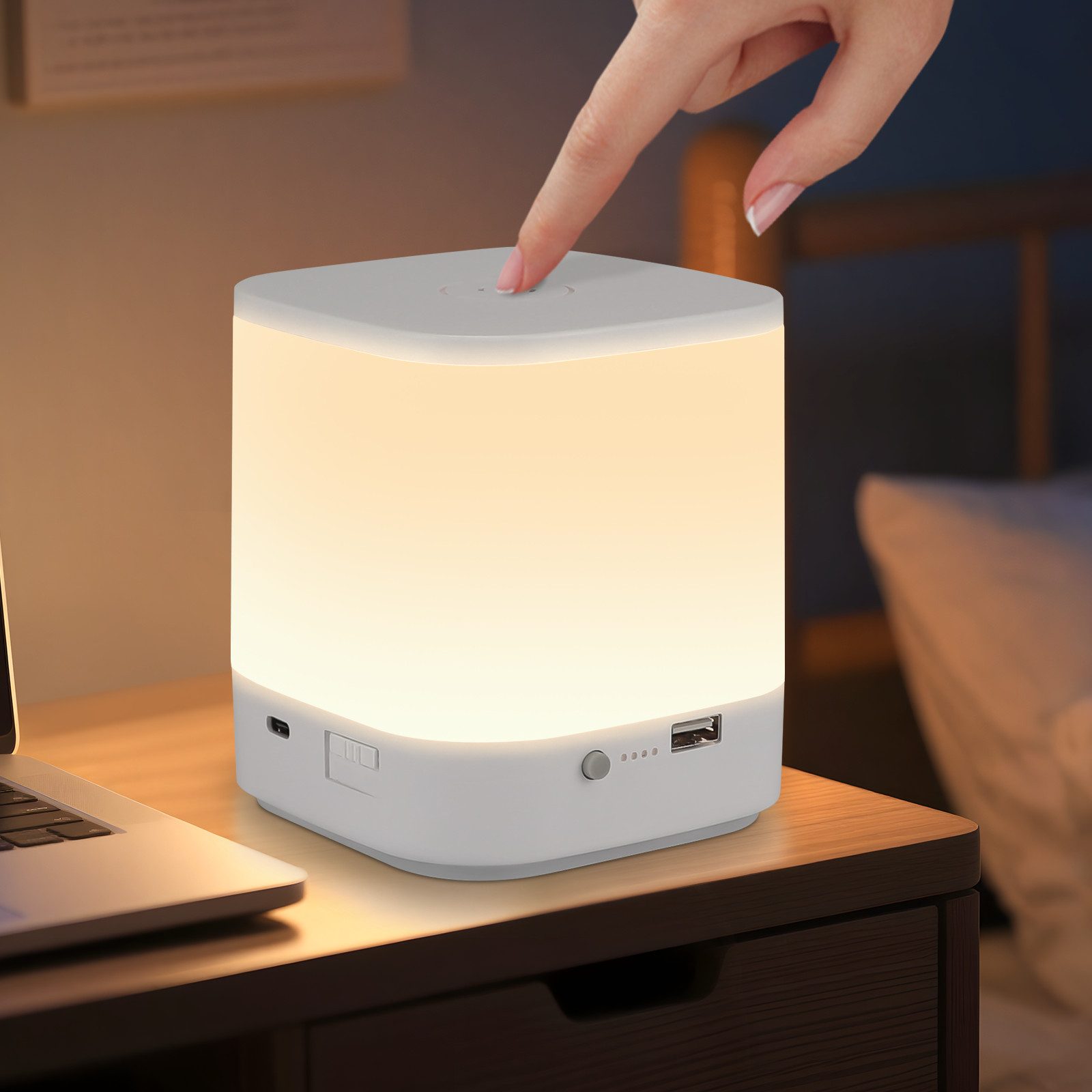 NETTLIFE 1800mAh akkukäyttöinen LED-pöytävalaisin, kosketushimmennettävä 3000-6500K USB, 3 värilämpötilaa ja ajastintoiminto, yövalo