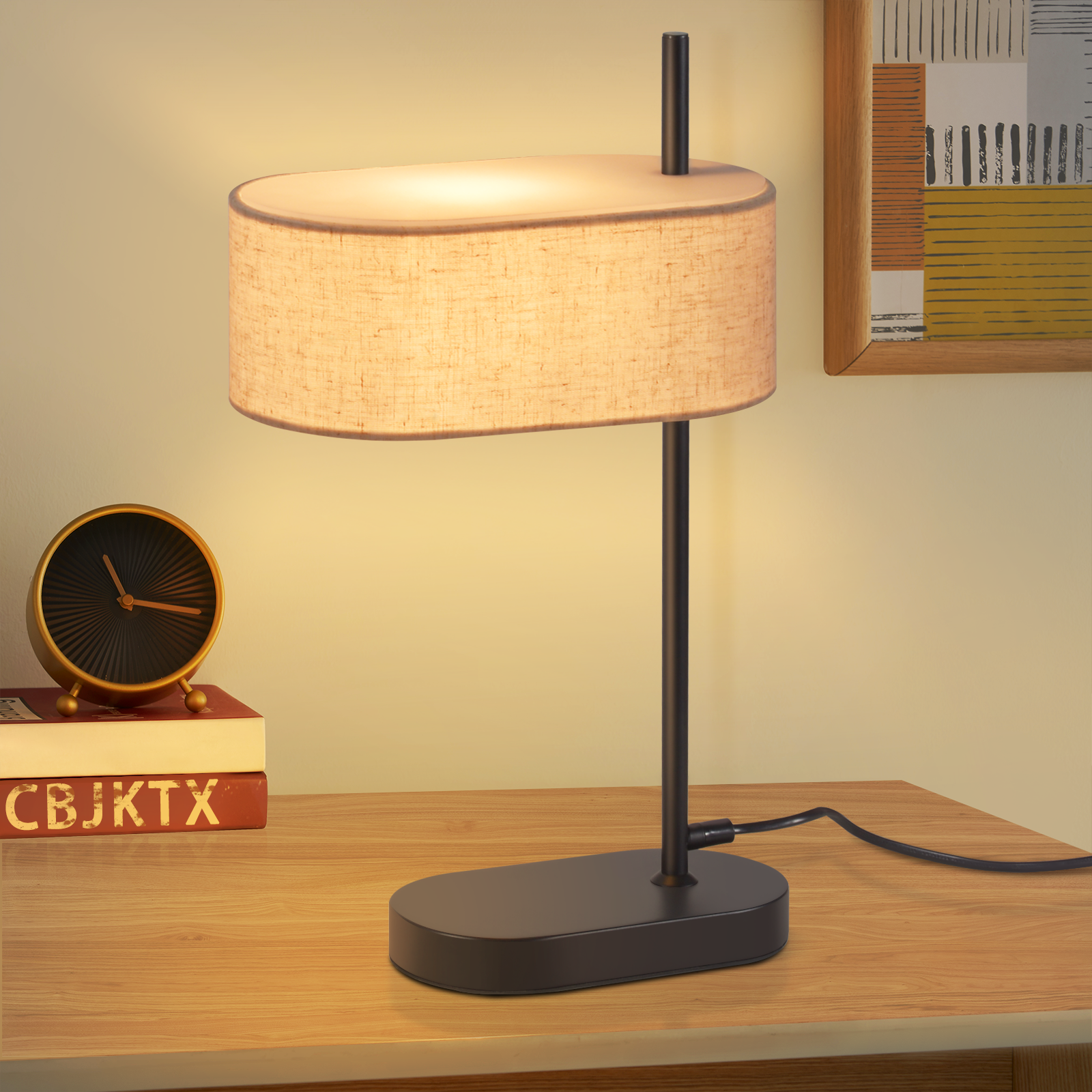 NETTLIFE Yöpöytävalaisin, Makuuhuone Vintage, Pöytävalaisin - 44 5cm, E14 Musta, Pellava, Retro Katkaisijalla