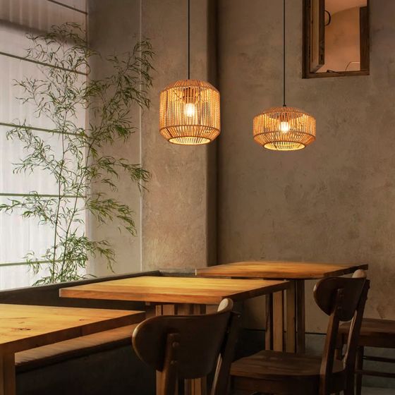 NETTLIFE Vintage - riippuvalaisin ruokapöydälle, 1- lamppuinen, hamppuköysikuvioinen lyhty, E27- ruokailuvalaisin