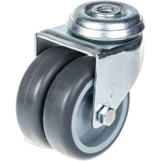 75 mm:n (3 tuuman) kaksoispyöräinen pyörä, harmaa kumi, kääntyvä, kantavuus 100 kg
