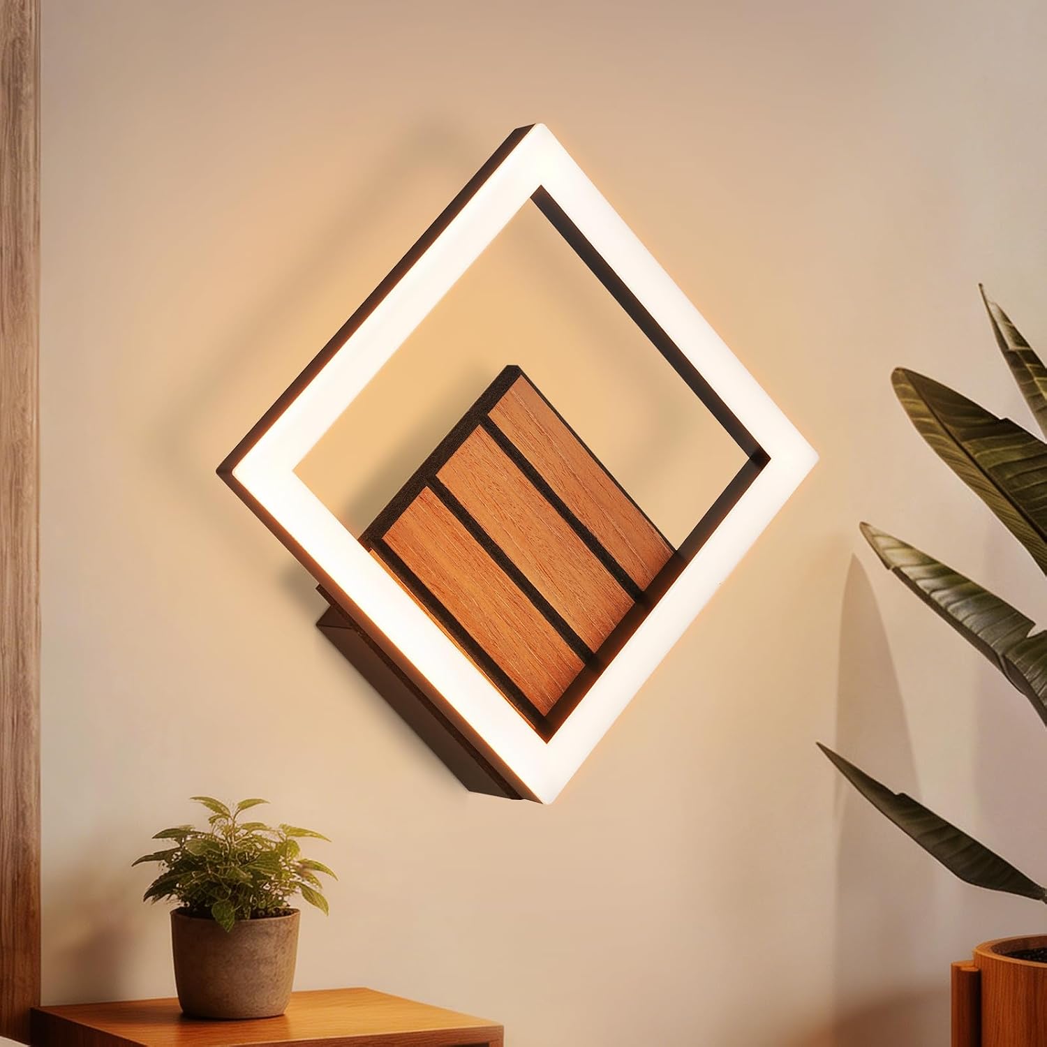 ZMH LED-seinävalaisin 7W 3000K moderni puinen seinävalaisin keittiöön