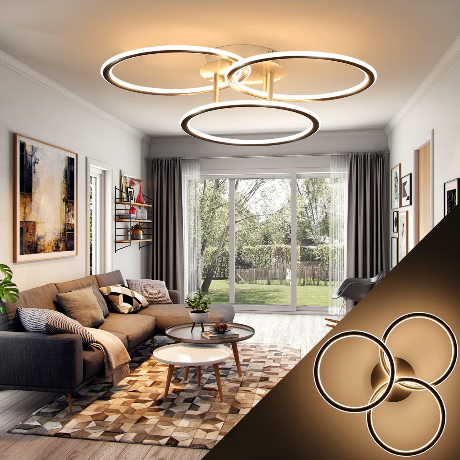 NETTLIFE LED - kattovalaisin, moderni, rengasmuotoinen, valo, lämmin, valkoinen, 3000K, 41W, 3 liekkiä