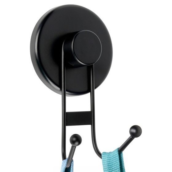 Musta metallinen ripustuskoukku imukupilla, tuplakoko 6,5x5,5x10 cm