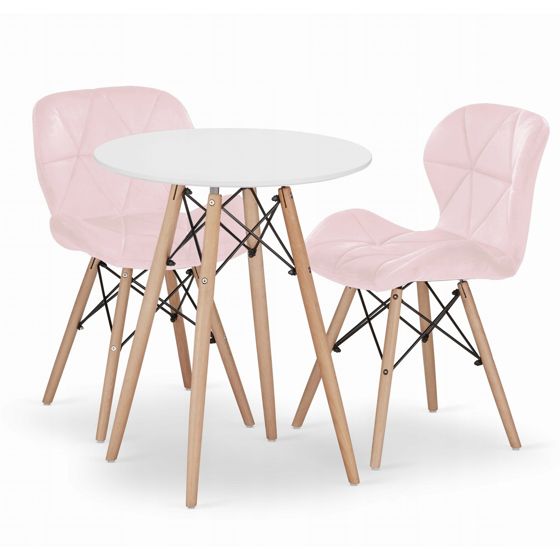 Ruokailuryhmä Pöytä, pyöreä TODI 60 cm valkoinen + 2 LAGO-tuolia