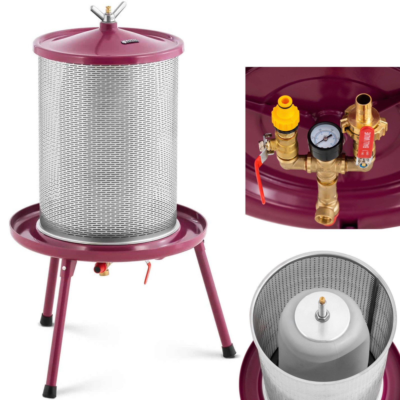 Hydropress-mehupuristin hedelmille, viinille ja mehulle, 40 l + 5 pussia