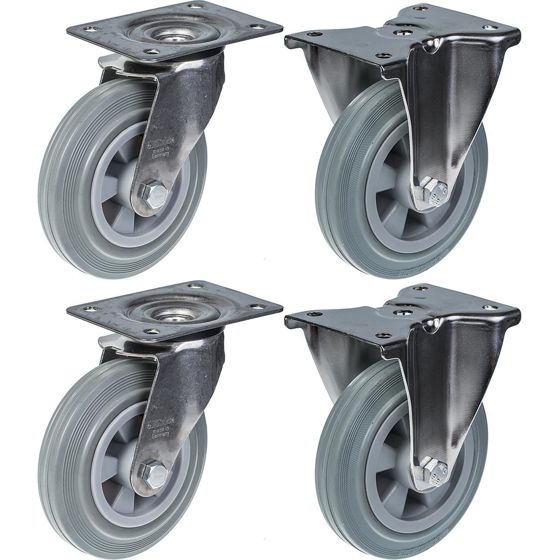 160mm 6" ruostumattomasta teräksestä valmistettu harmaa kumirosteri, kääntyvä ja kiinteä, 540kg, 4 kpl:n sarja.