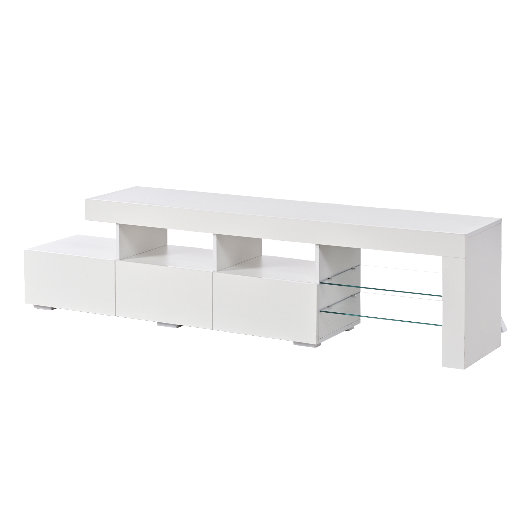 TV-taso 180x35x45 cm valkoinen MDF säilytyksellä ja LED-valaistuksella