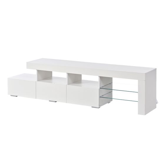 TV-taso 180x35x45 cm valkoinen MDF säilytyksellä ja LED-valaistuksella