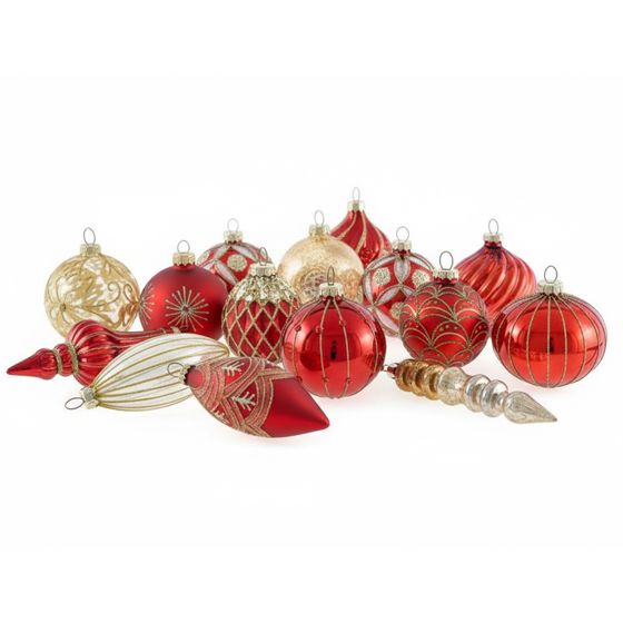 Kuusenkoristesetti 50 kpl SPARKLE lasi Punainen/kulta