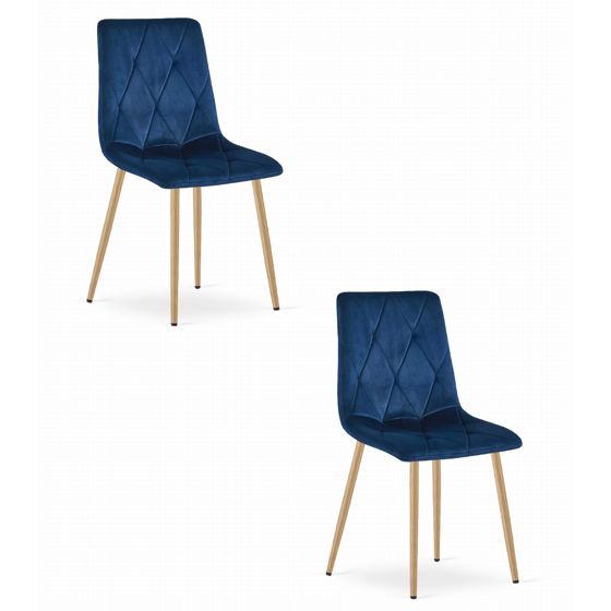 OSKAR LIBRA, tuoli, tummansininen sametti, puunväriset jalat (2 kpl)