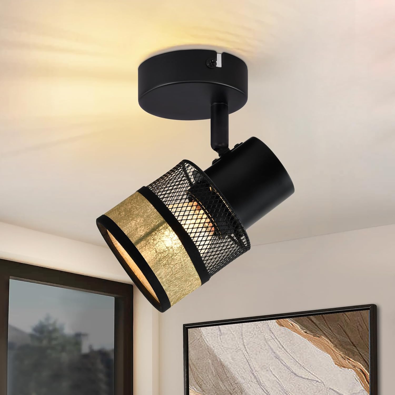 NETTLIFE Kattospotti 1-lamppuinen musta käytävävalaisin metalli vintagekulta E27 LED max 40W säädettävä 330°