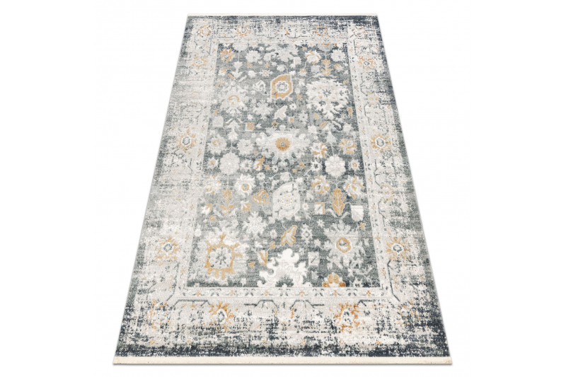 DISTIN 0835A harmaa / vaaleanharmaa / valkoinen moderni matto - Ornamentti, kehyskuviolla vintage, 160x230 cm