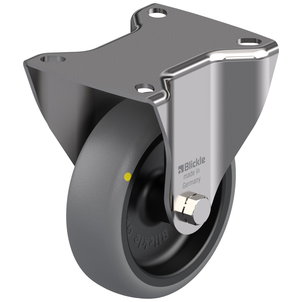 100 mm:n ruostumattomasta teräksestä valmistettu kiinteä pyörä, jossa on harmaa sähköä johtava kestomuovi.